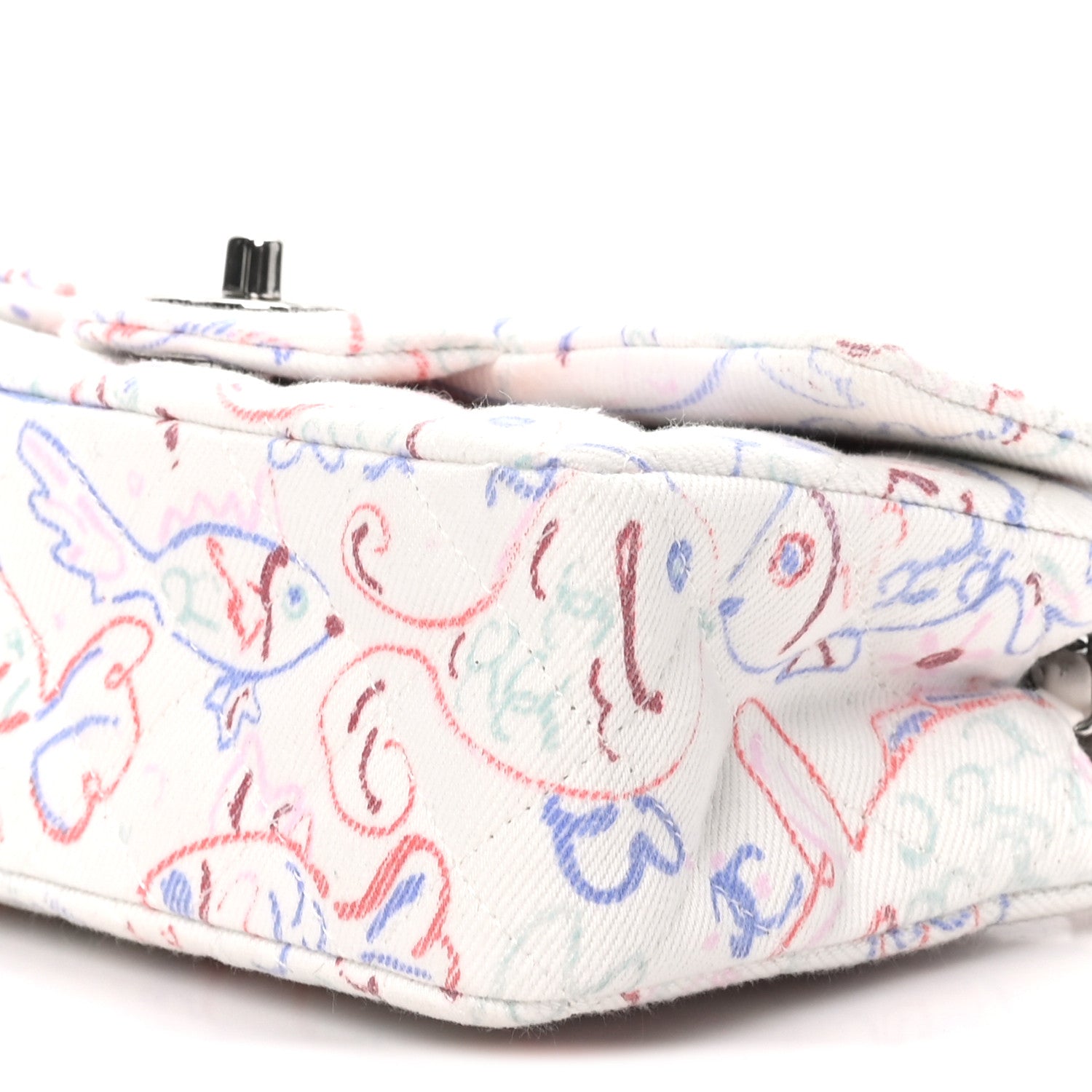 Denim Printed Fish Quilted Mini Rectangular Flap White Multicolor