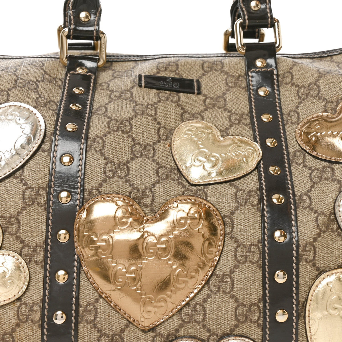Monogram Guccissima Hearts Studded Medium Joy Boston Dark Brown