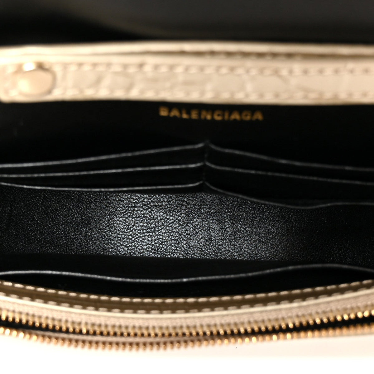 Metallic Calfskin Crocodile Embossed Hourglass Chain Bag Gold