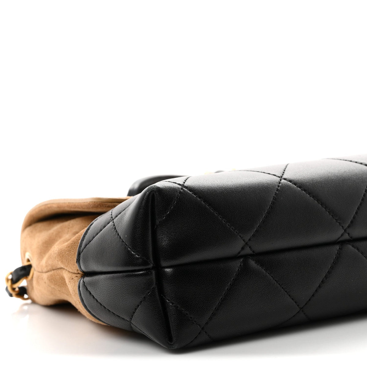 Suede Calfskin Shiny Lambskin Quilted Coco Base Flap Top Handle Bag Beige Black