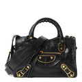 Calfskin Crocodile Embossed Gold Metallic Edge Hardware Mini City Black
