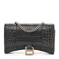 Shiny Calfskin Crocodile Embossed Hourglass Chain Bag Gris