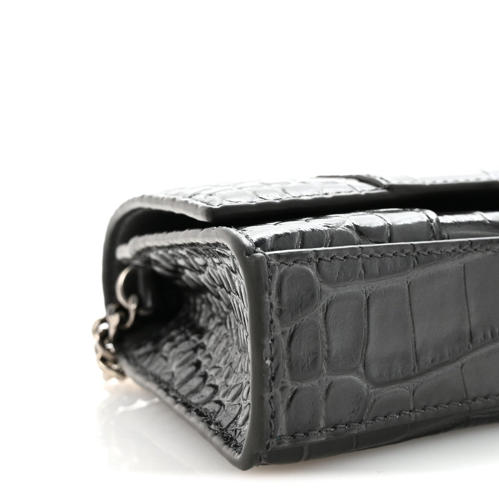 Shiny Calfskin Crocodile Embossed Hourglass Chain Bag Gris