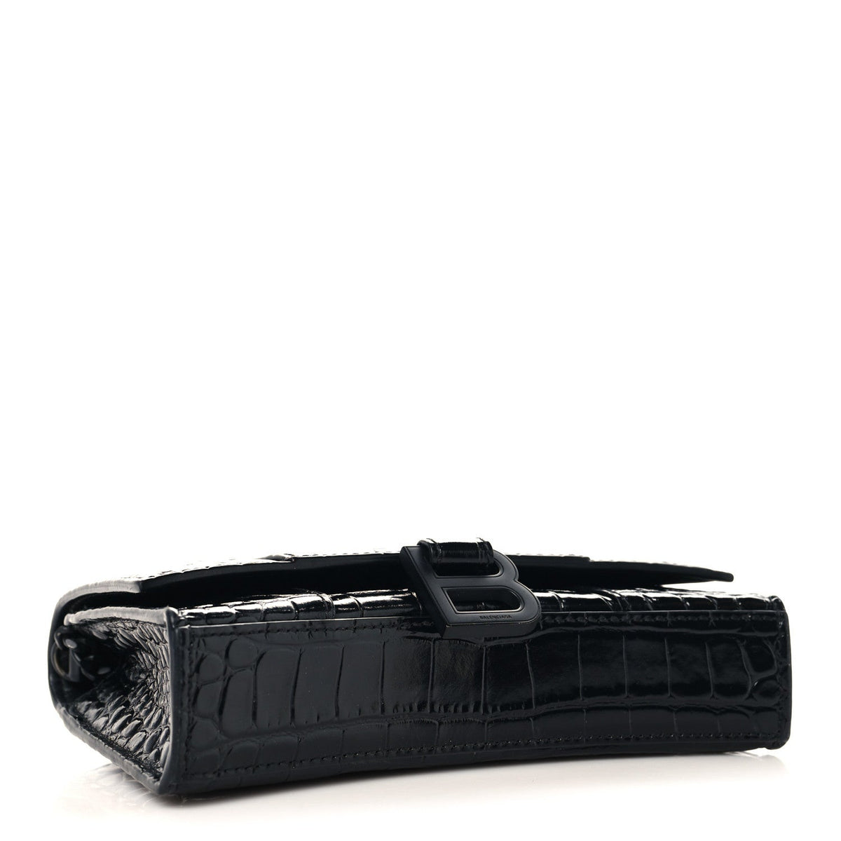 Shiny Calfskin Monochrome Crocodile Embossed Hourglass Chain Bag Black