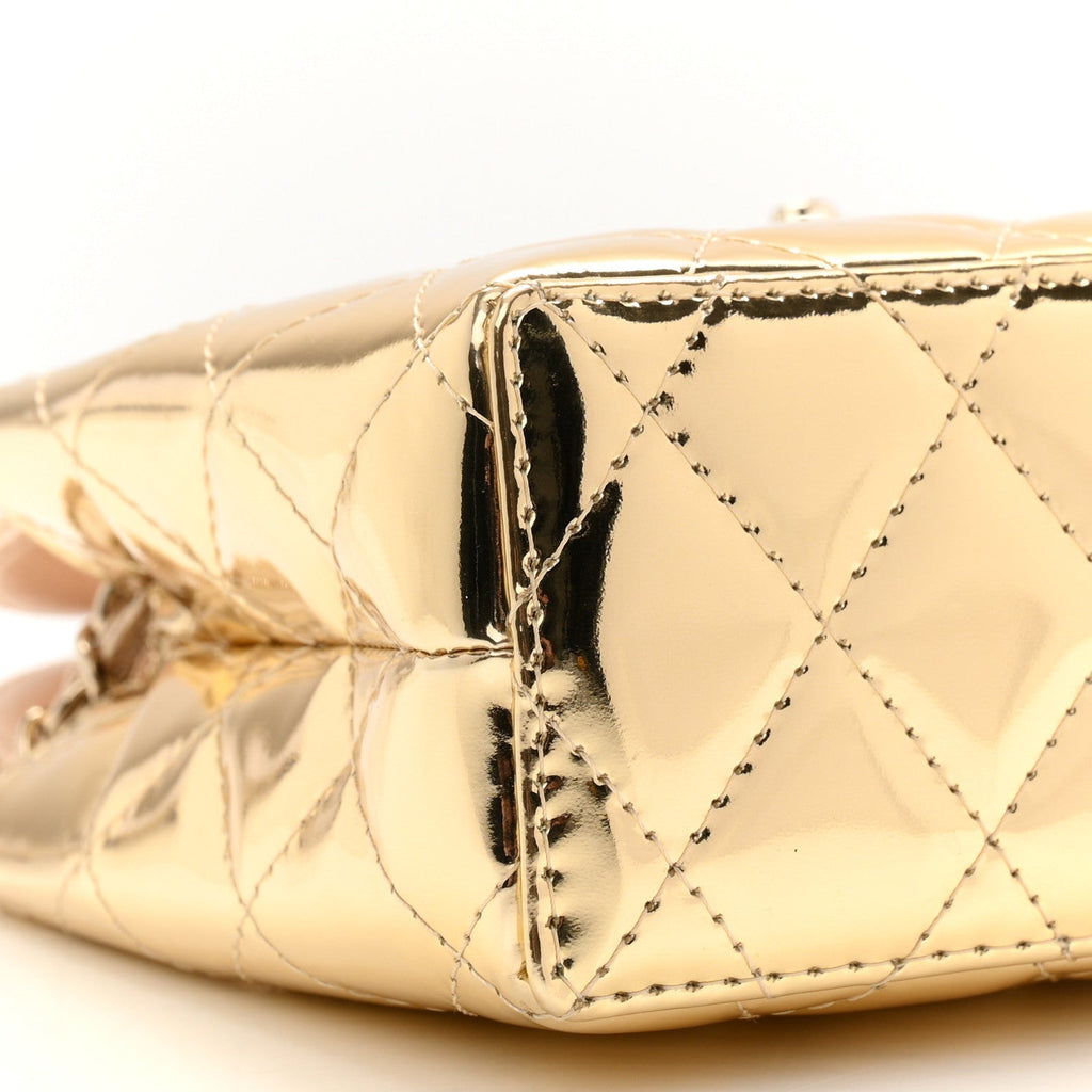 Mirror Calfskin Metallic Calfskin Quilted Nano Kelly Shopper Gold