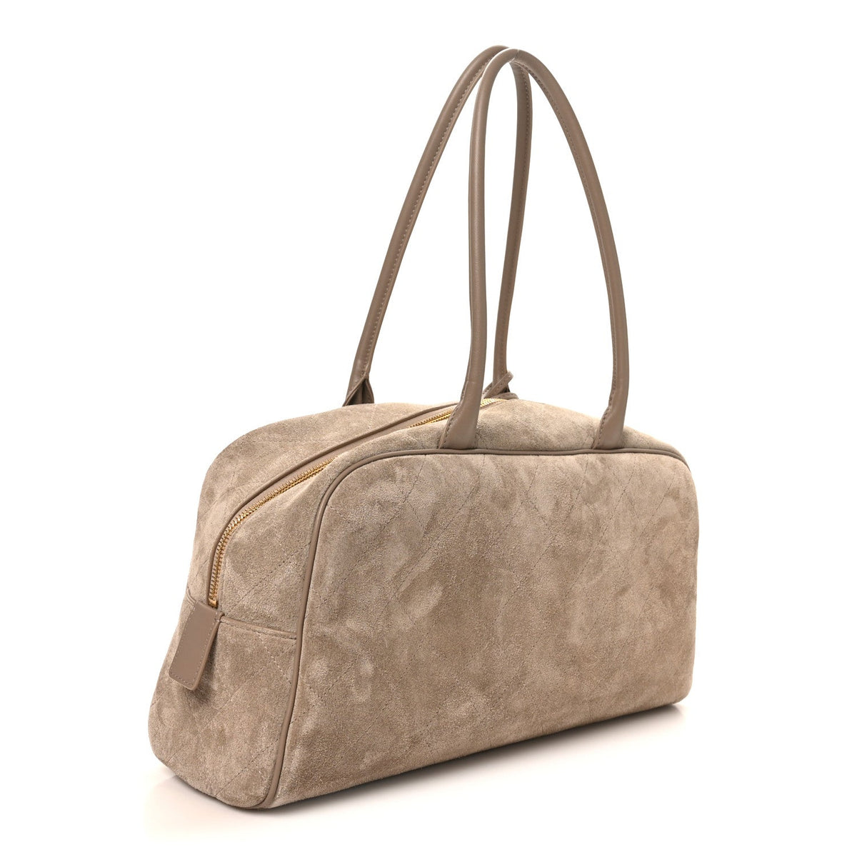 Suede Calfskin Large Perfect Bowling Bag Grey