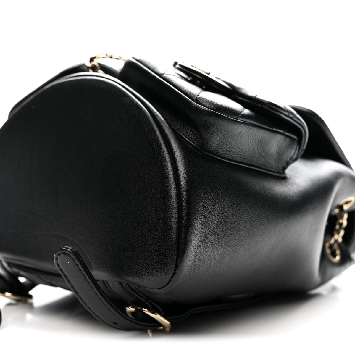 Shiny Caviar Quilted Medium Duma Pockets Drawstring Backpack Black
