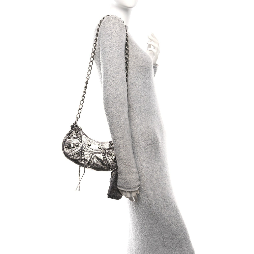 Metallic Agneau Arena Le Cagole Chain Shoulder Bag XS Silver