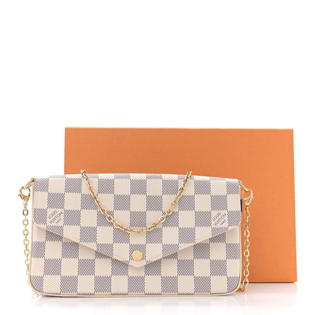 Damier Azur Pochette Felicie Chain Wallet Rose Ballerine
