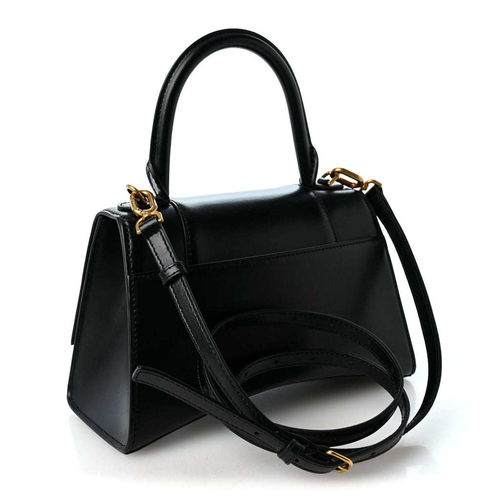 Shiny Box Calfskin Small Hourglass Top Handle Bag Black