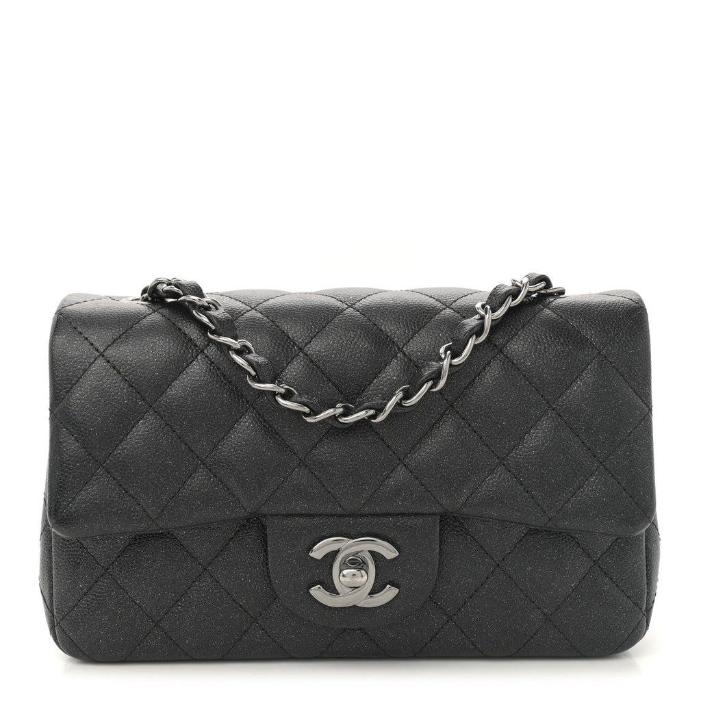Iridescent Caviar Quilted Mini Rectangular Flap Black