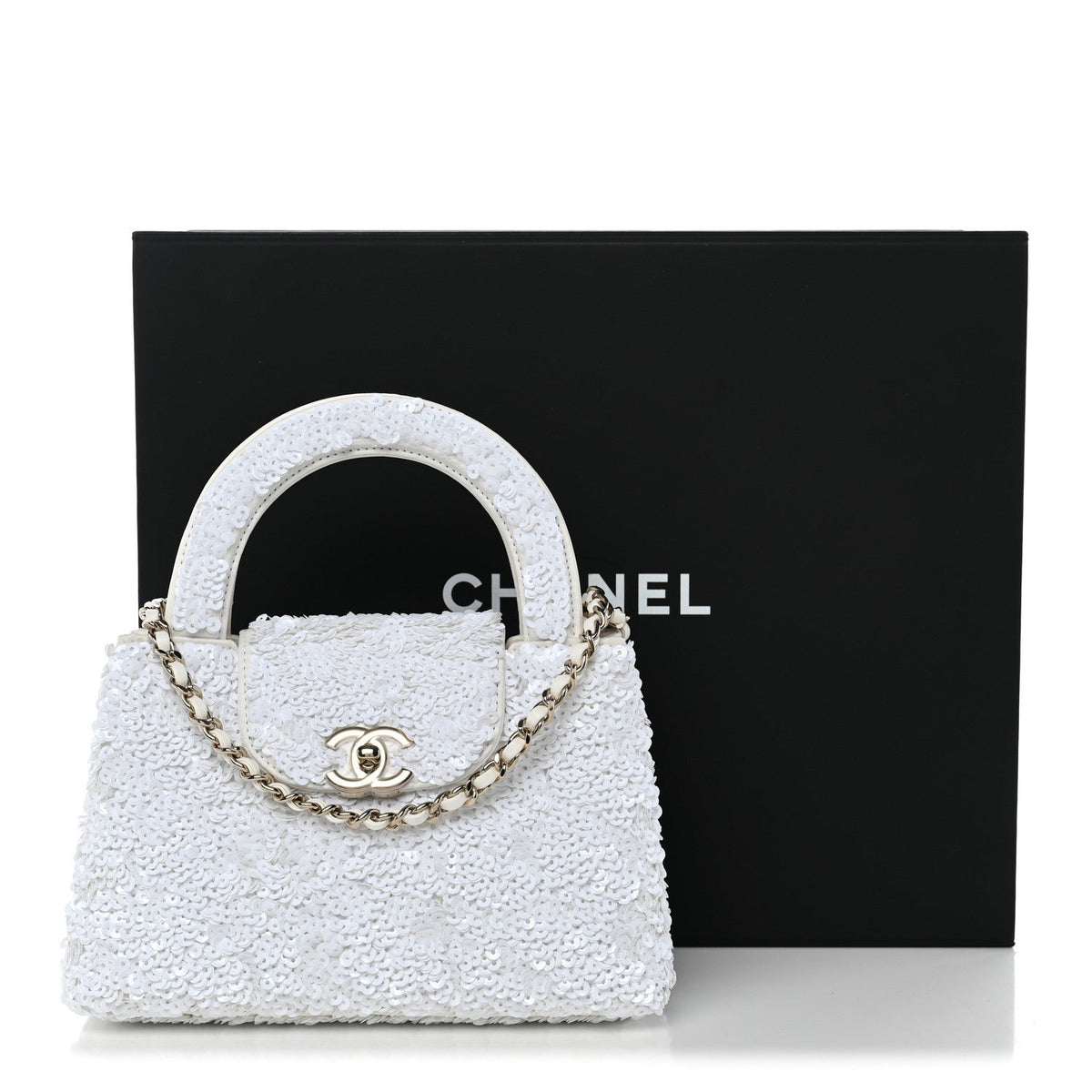 Sequin Nano Kelly Shopper White