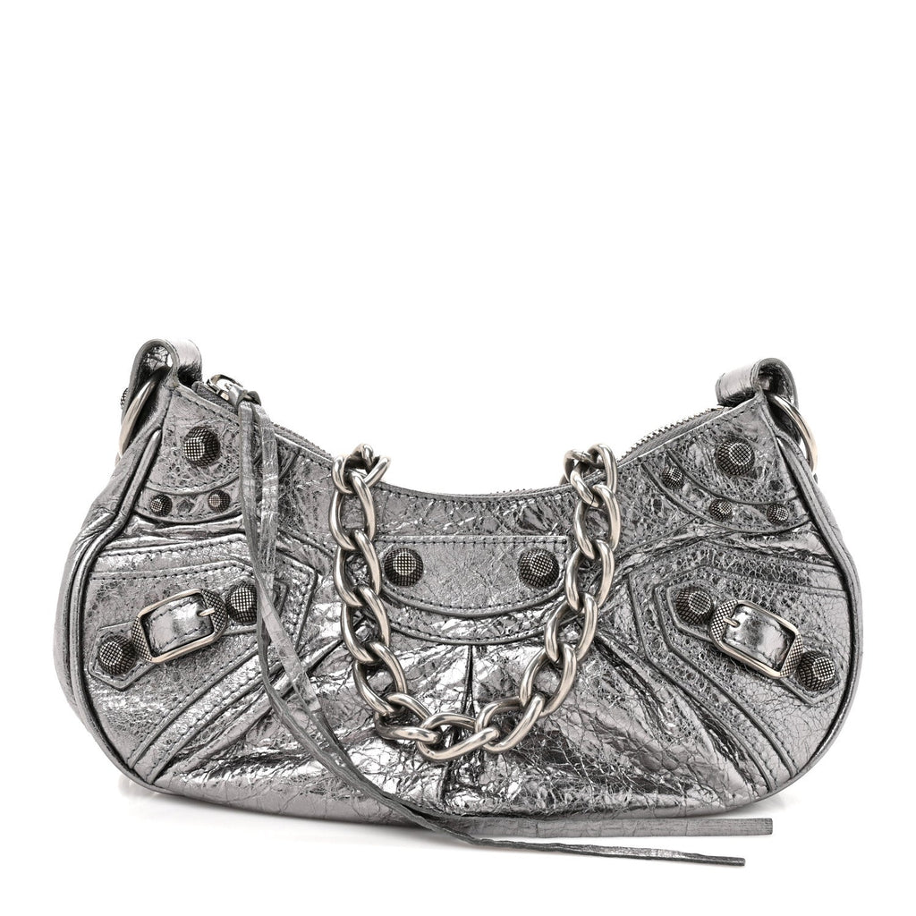 Metallic Agneau Arena Le Cagole Chain Shoulder Bag XS Silver