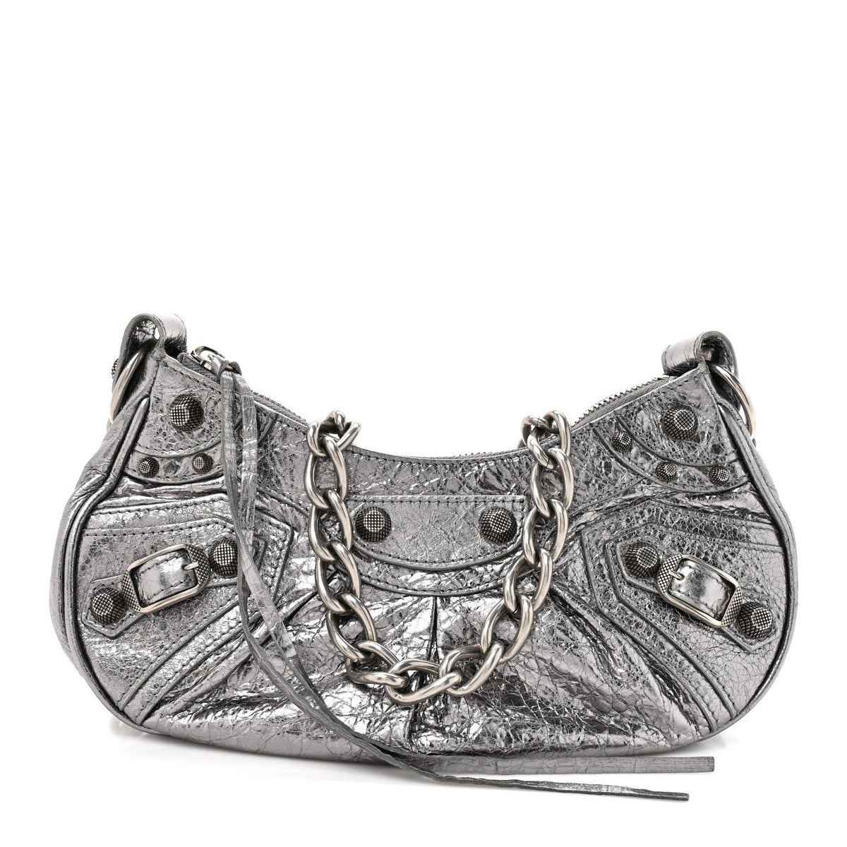 Metallic Agneau Arena Le Cagole Chain Shoulder Bag XS Silver
