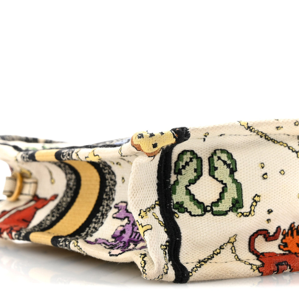 Canvas Embroidered Pixel Zodiac Mini Book Tote Phone Bag Latte Multicolor