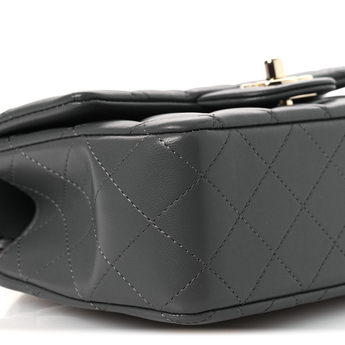 Lambskin Quilted Mini Top Handle Rectangular Flap Dark Grey