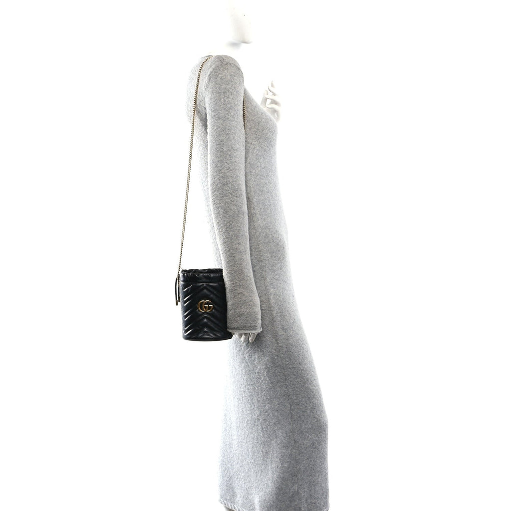 Calfskin Matelasse Mini GG Marmont 2.0 Bucket Bag Black