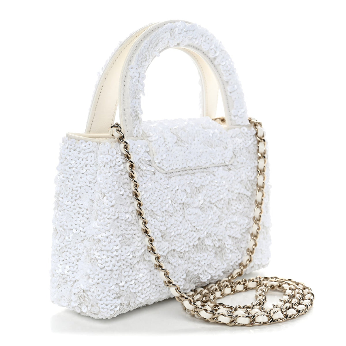 Sequin Nano Kelly Shopper White