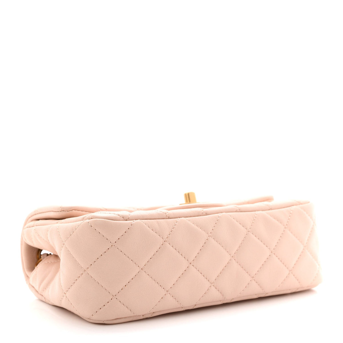 Lambskin Quilted Mini Rectangular Pearl Crush Flap Light Beige