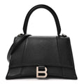 Grained Calfskin Small Hourglass Top Handle Bag Black