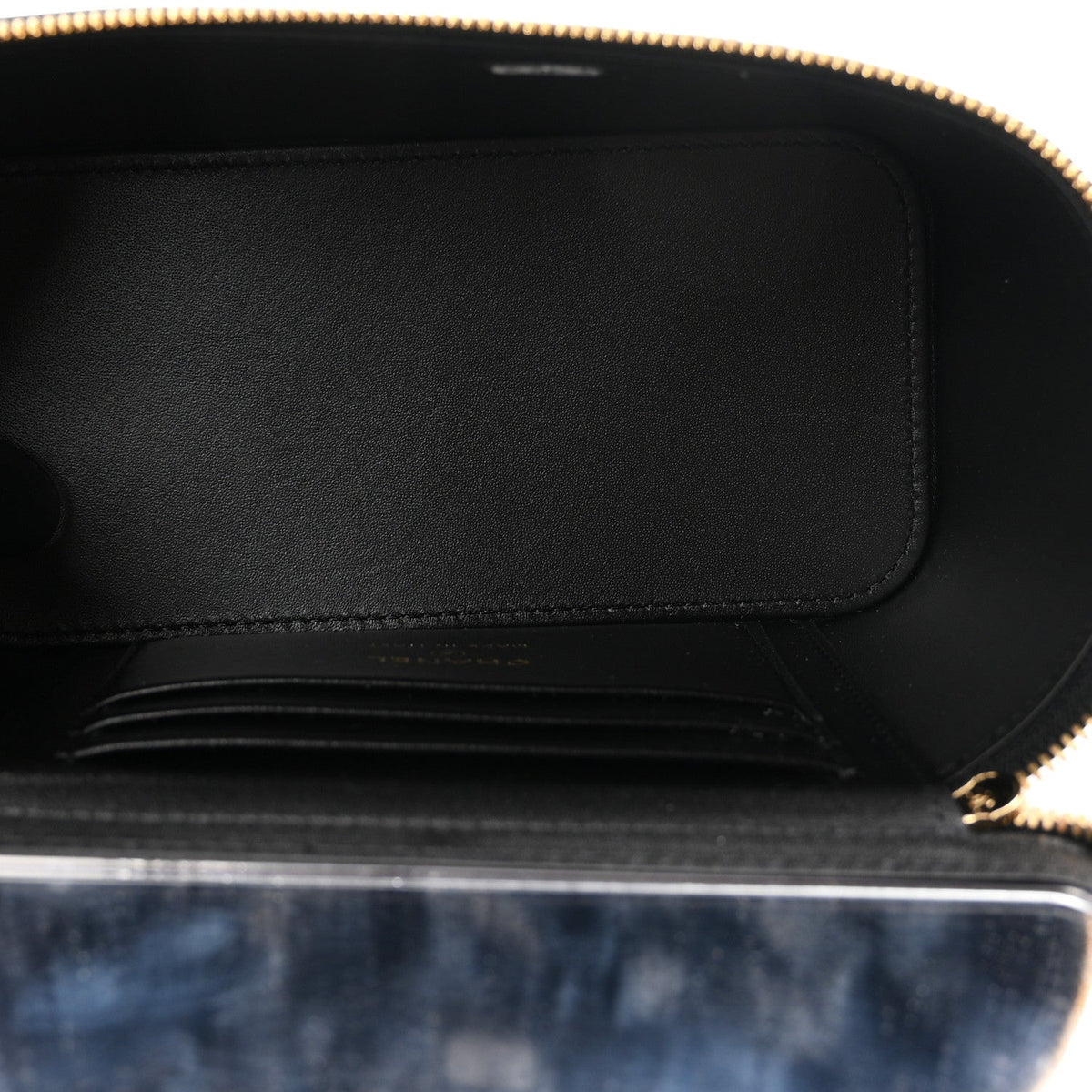 Calfskin Lizard Embossed Top Handle Vanity With Chain Black