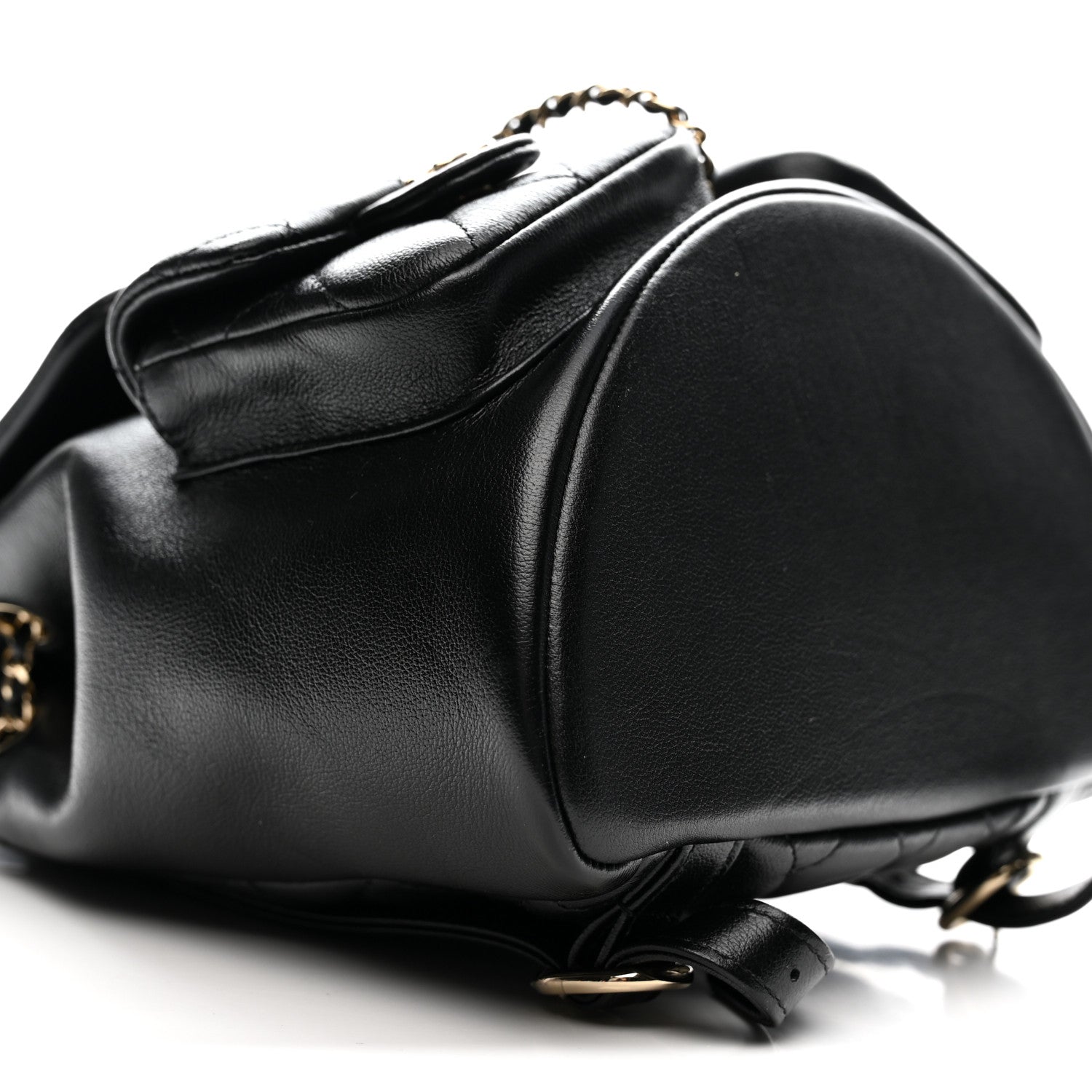 Shiny Caviar Quilted Medium Duma Pockets Drawstring Backpack Black