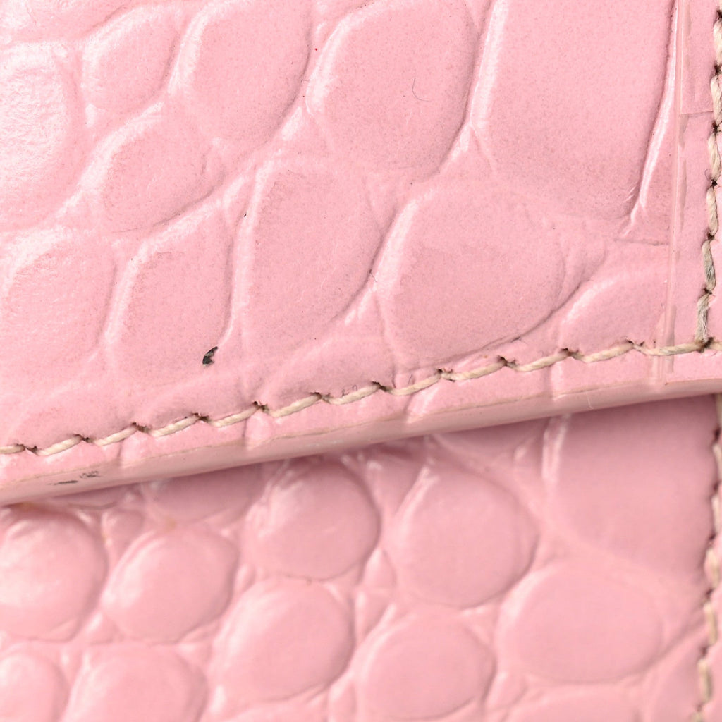 Shiny Calfskin Crocodile Embossed Hourglass Chain Bag Powder Pink