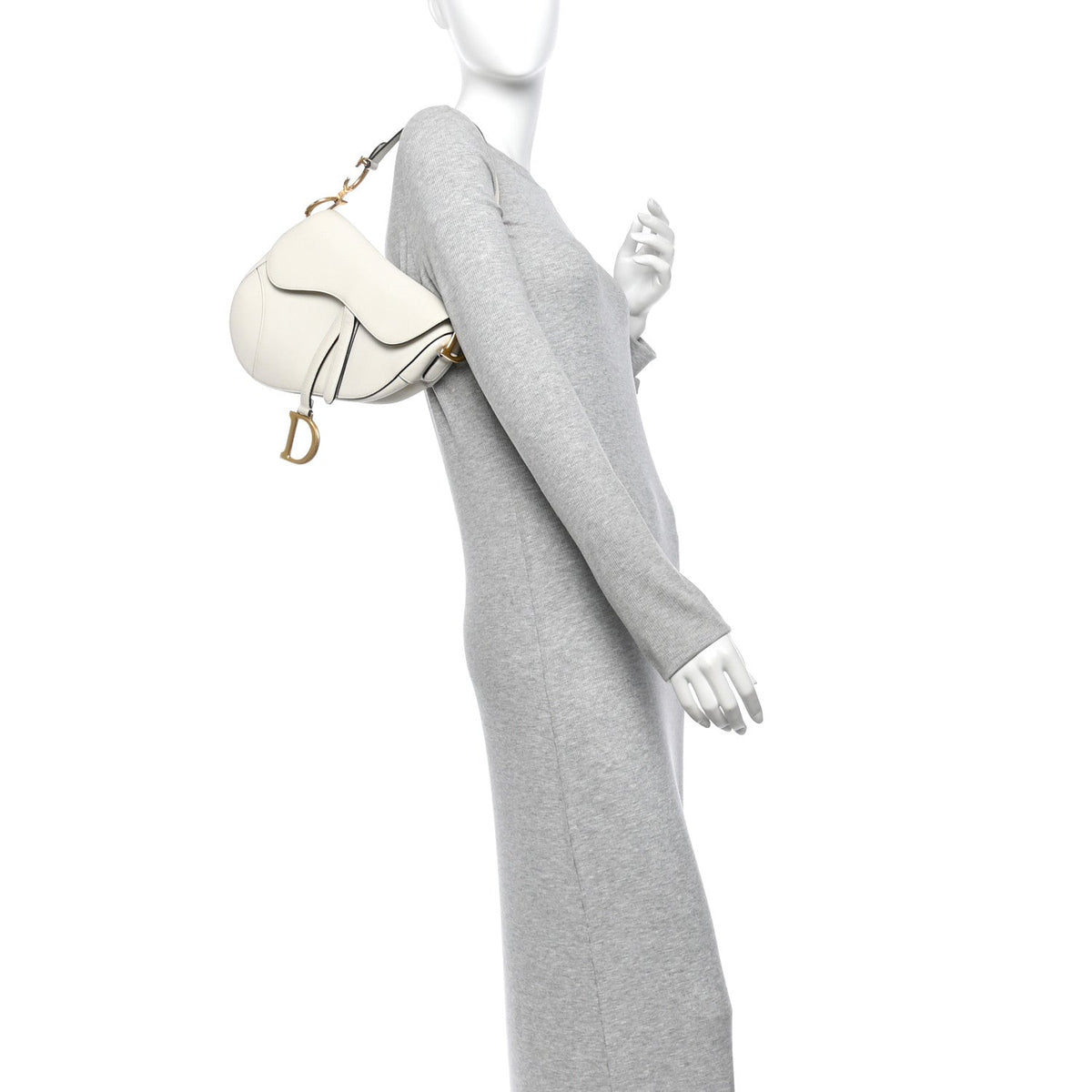 Grained Calfskin Saddle Bag White