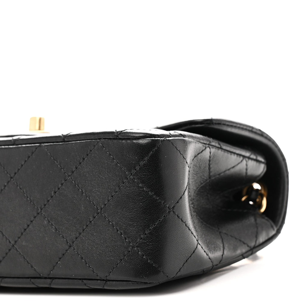 Lambskin Quilted Mini Rectangular Pearl Crush Flap Black