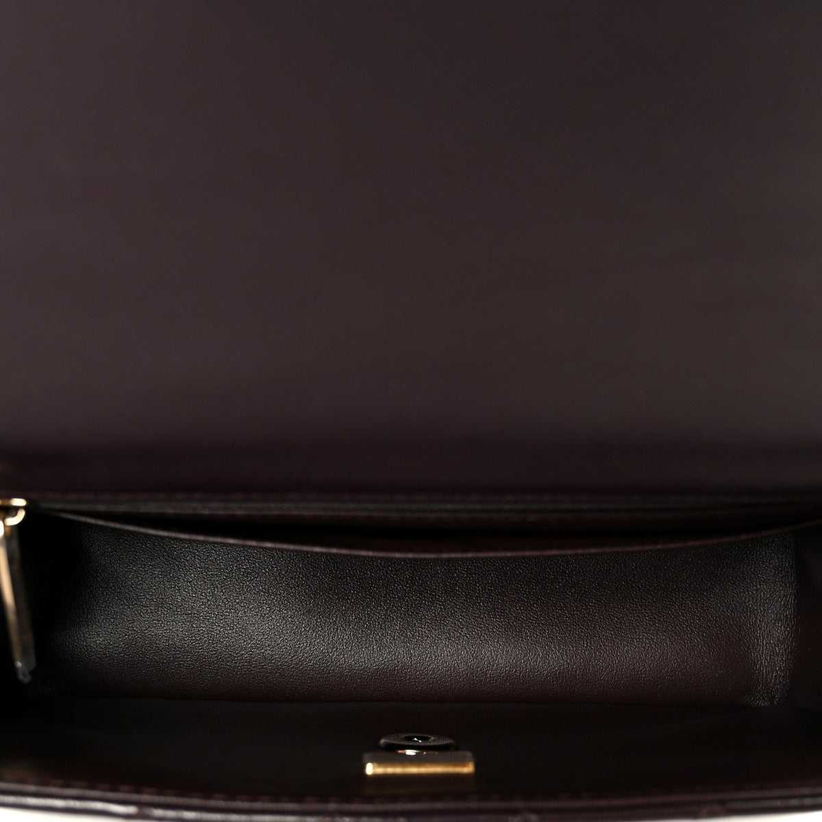 Lambskin Quilted Mini Top Handle Rectangular Flap Dark Brown