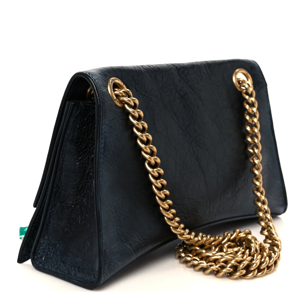 Crushed Calfskin Quilted Small Souvenirs Crush Chain Bag Black