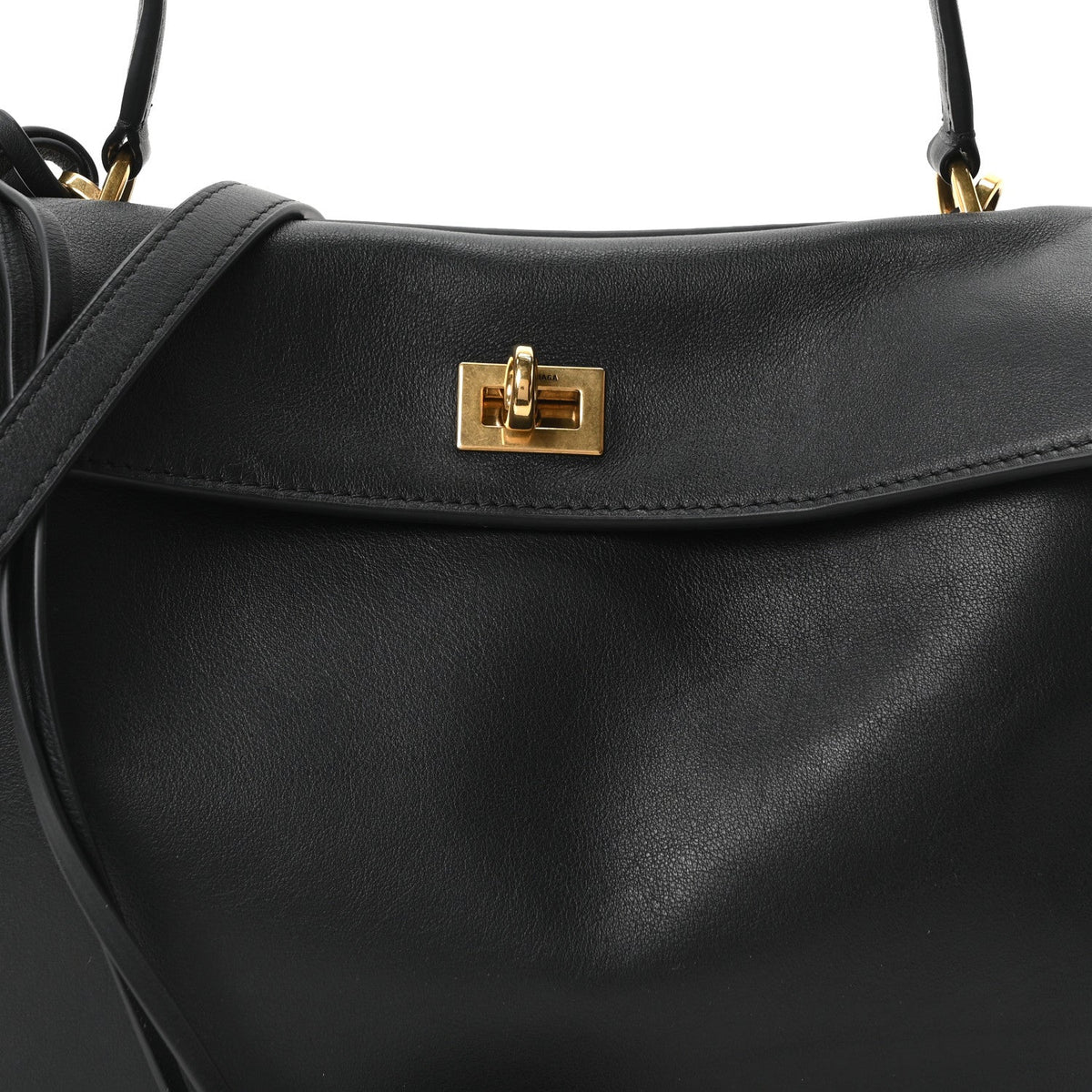 Natural Smooth Calfskin Small Rodeo Top Handle Handbag Black