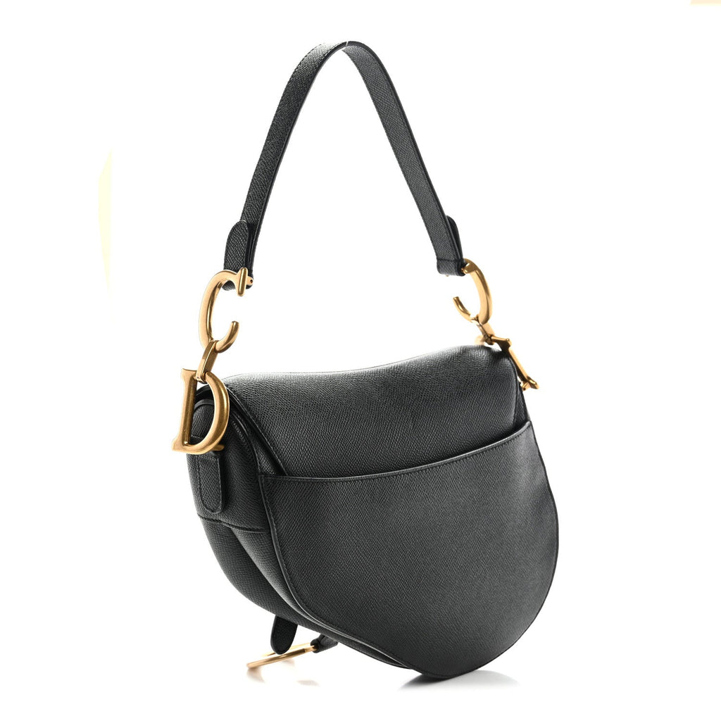 Grained Calfskin Saddle Bag Black