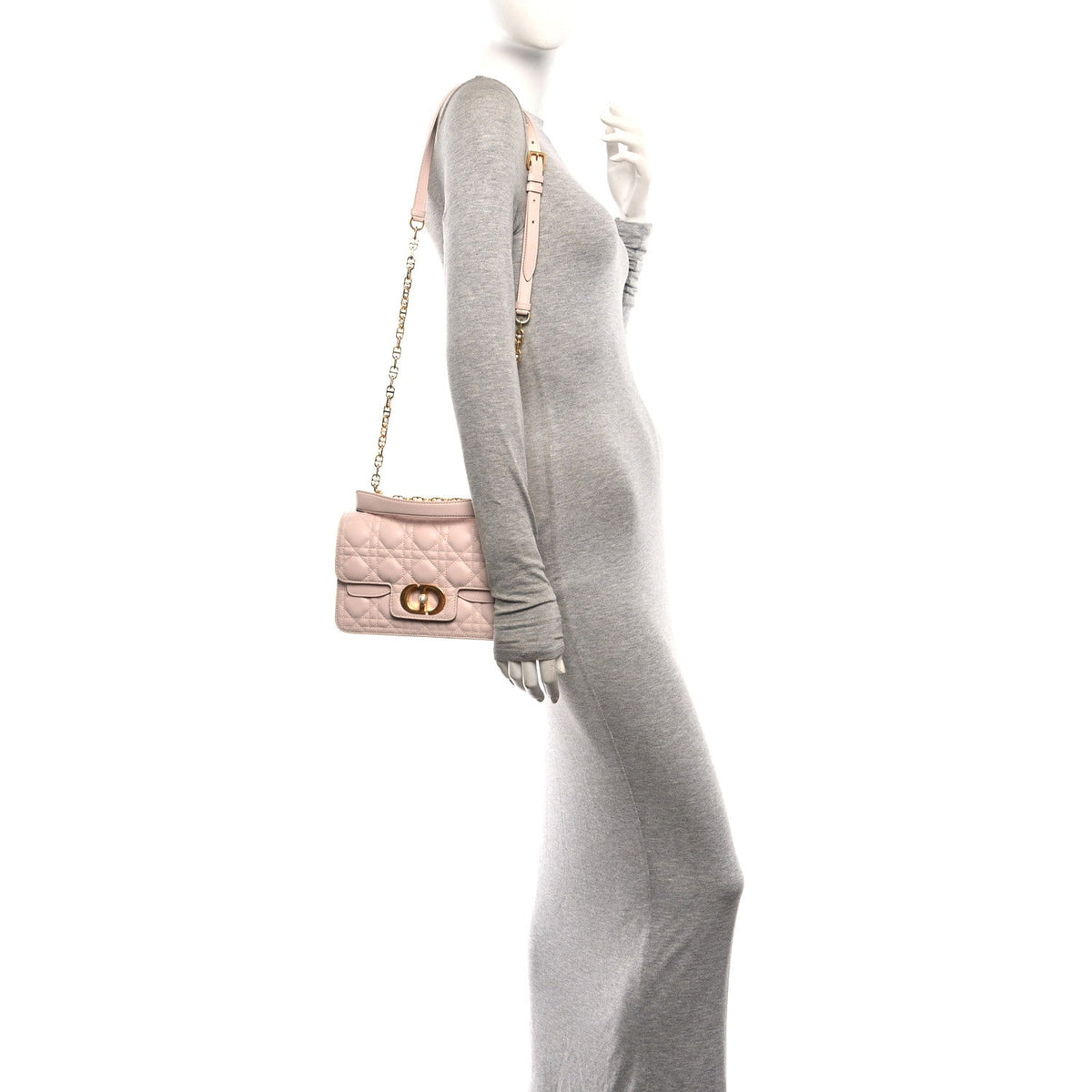 Lambskin Cannage Small Jolie Top Handle Bag Rose Poudre