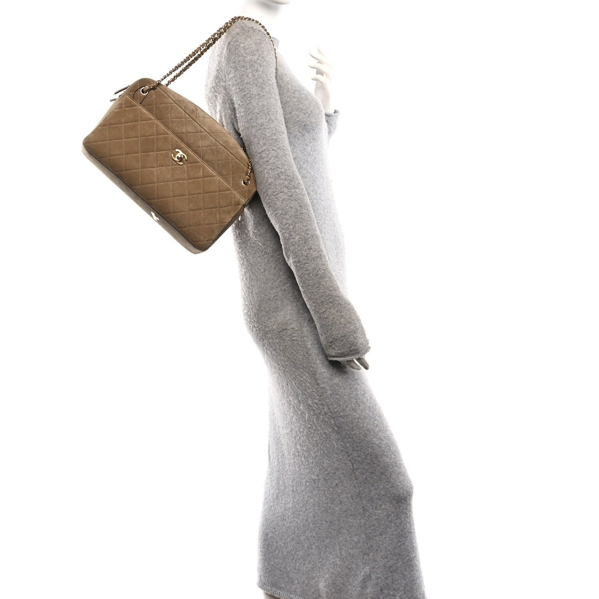 Suede Calfskin Quilted Camerissimo Camera Case Dark Beige