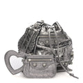Metallic Agneau Arena Crystal Le Cagole Bucket Bag XS Silver