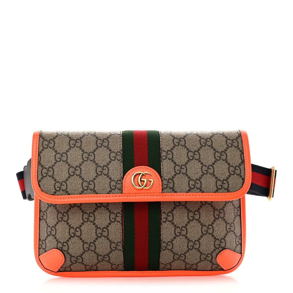 GG Supreme Monogram Web Small Ophidia Belt Bag Beige Ebony Orange Fluo