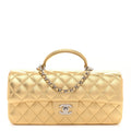 Metallic Caviar Quilted Top Handle East West Flap Gold