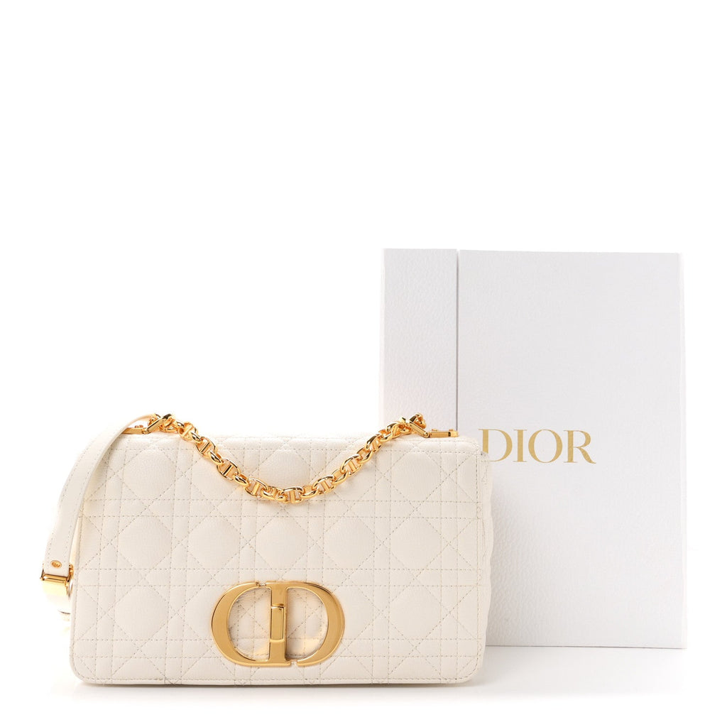 Supple Calfskin Cannage Medium Caro Bag Ivory