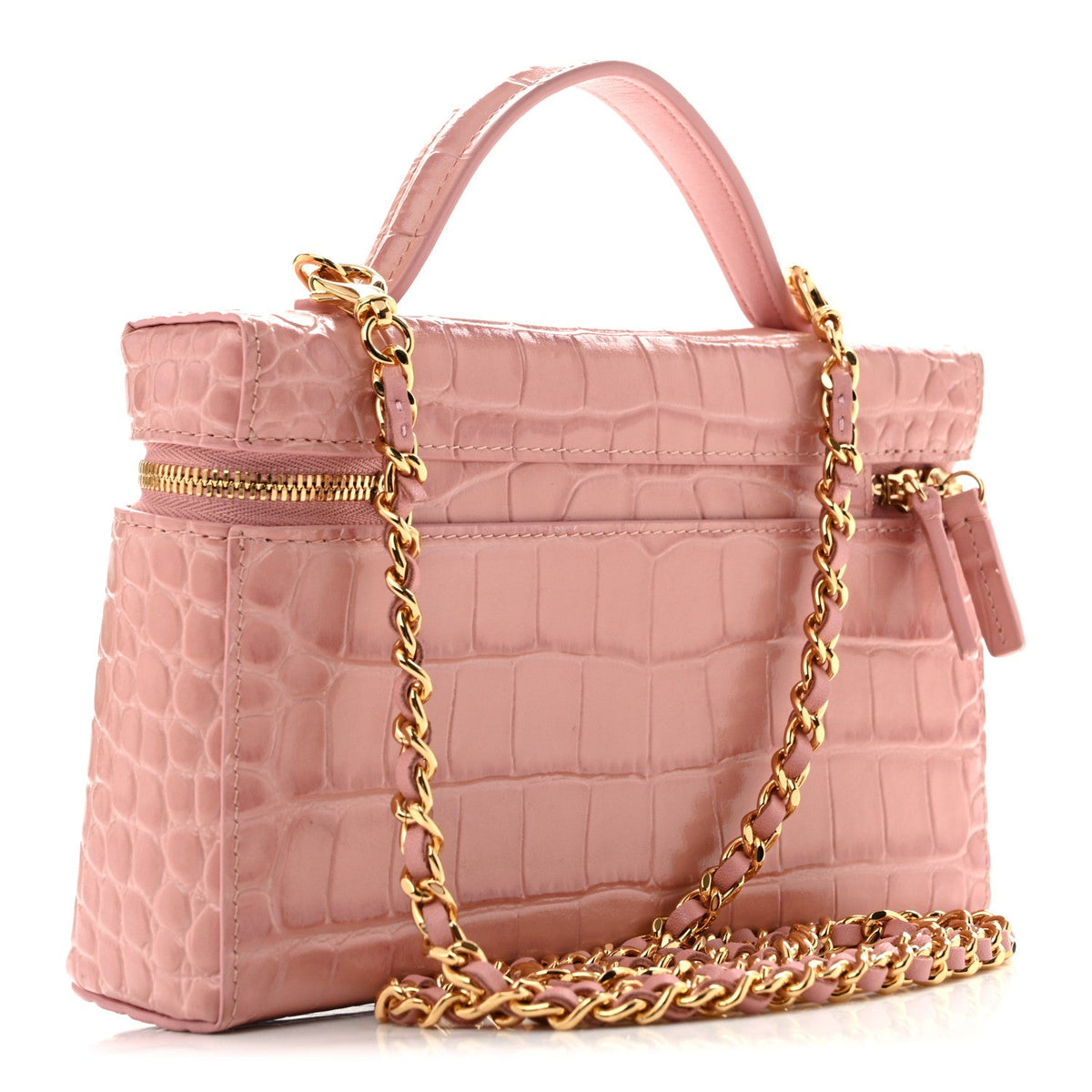 Calfskin Crocodile Embossed Crococo Exoticoco Vanity With Chain Light Pink
