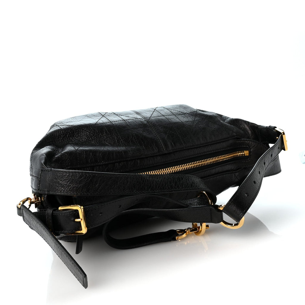 Crinkled Calfskin Macrocannage Small D-Journey Bag Black