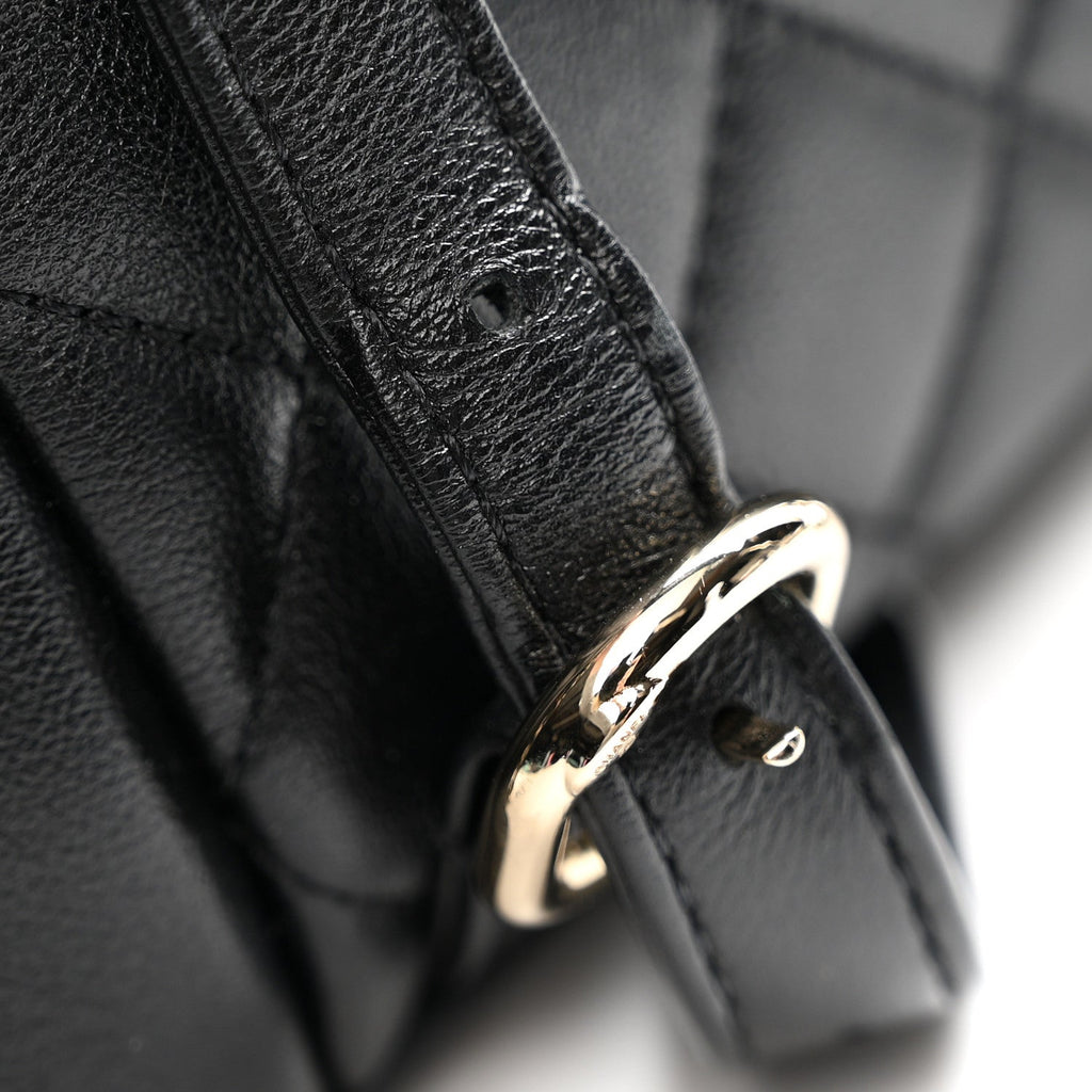 Shiny Caviar Quilted Medium Duma Pockets Drawstring Backpack Black
