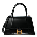 Shiny Box Calfskin Small Hourglass Top Handle Bag Black