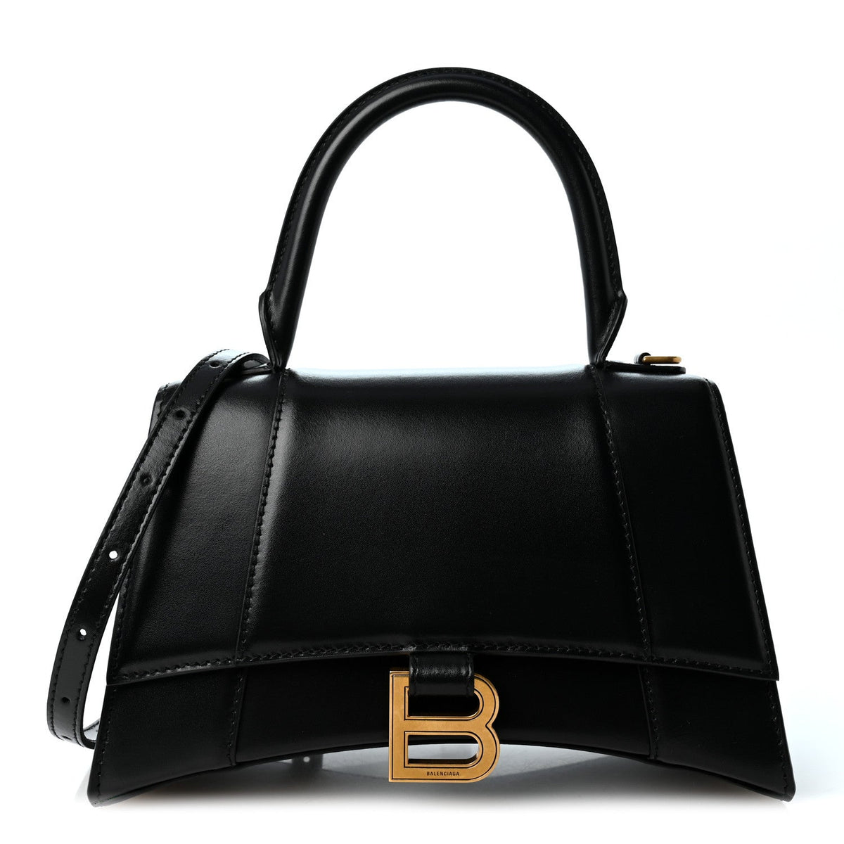 Shiny Box Calfskin Small Hourglass Top Handle Bag Black