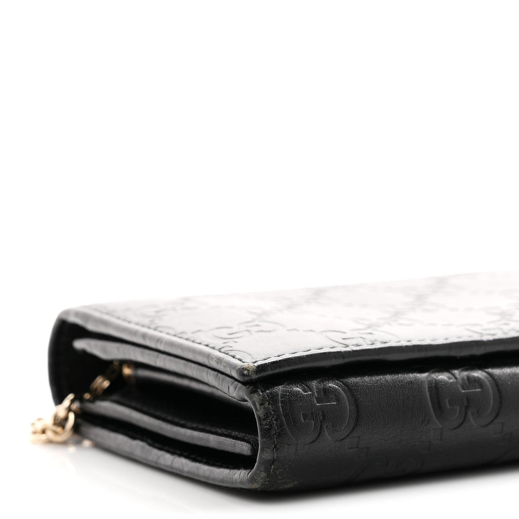 Guccissima Margaux Calfskin Metal Bar Chain Wallet Black