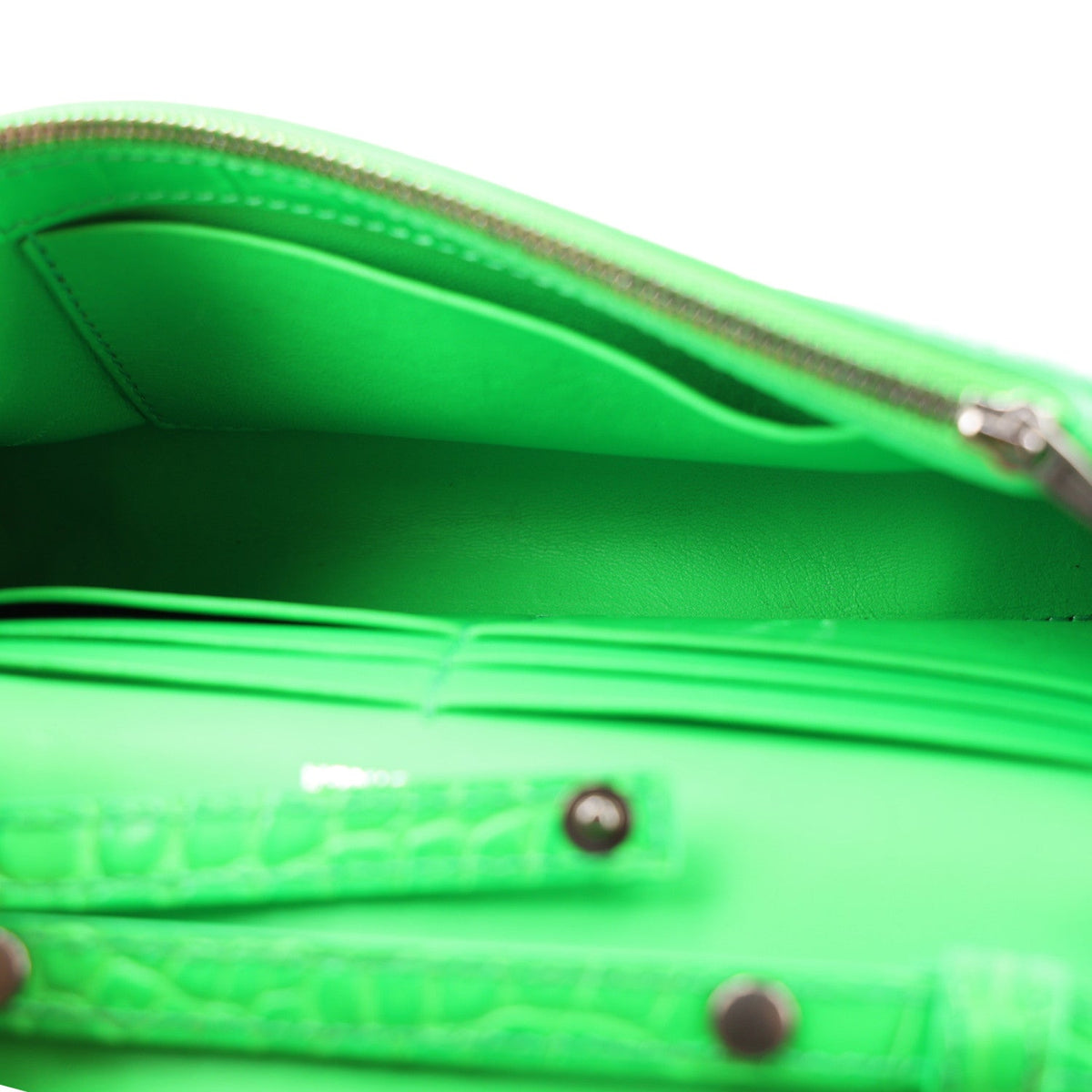 Shiny Calfskin Strass Crocodile Embossed Hourglass Chain Bag Fluo Green