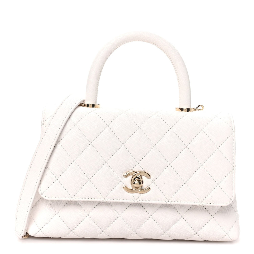 Caviar Quilted Mini Coco Handle Flap White