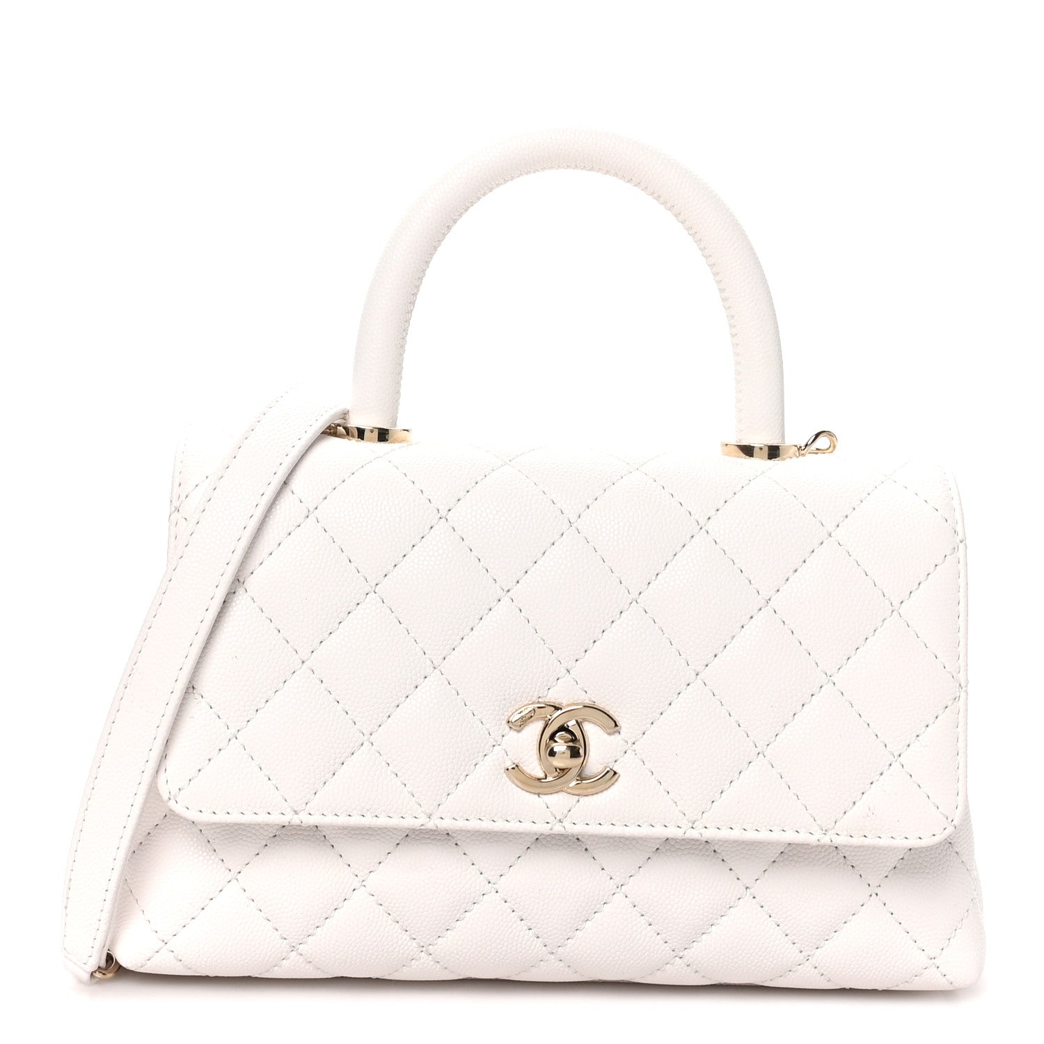Caviar Quilted Mini Coco Handle Flap White