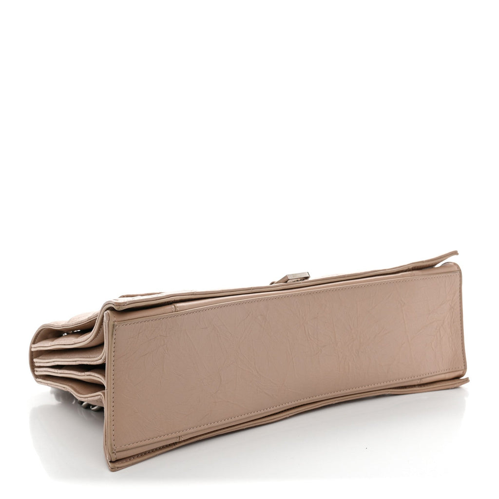 Crushed Calfskin Quilted Silver Hardware Large Crush Chain Bag Nude