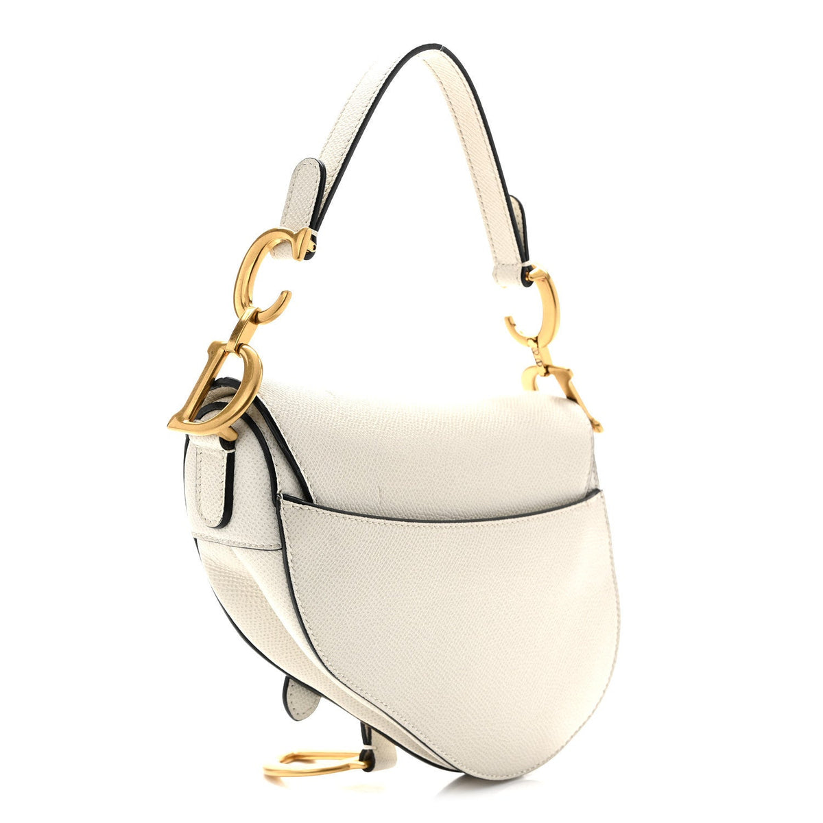Grained Calfskin Mini Saddle Bag White